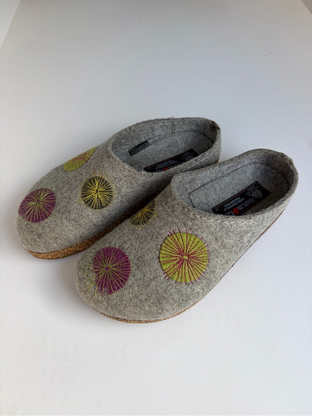 Haflinger Grizzly Radius Gray Wool Felt Clogs Slippers Embroidered Women Sz 37 6